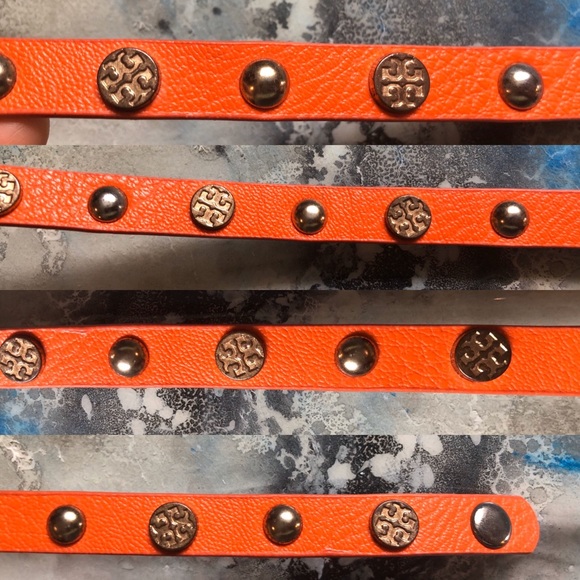 Auth Orange Leather Tory Burch Wrap Bracelet GUC - Picture 7 of 8